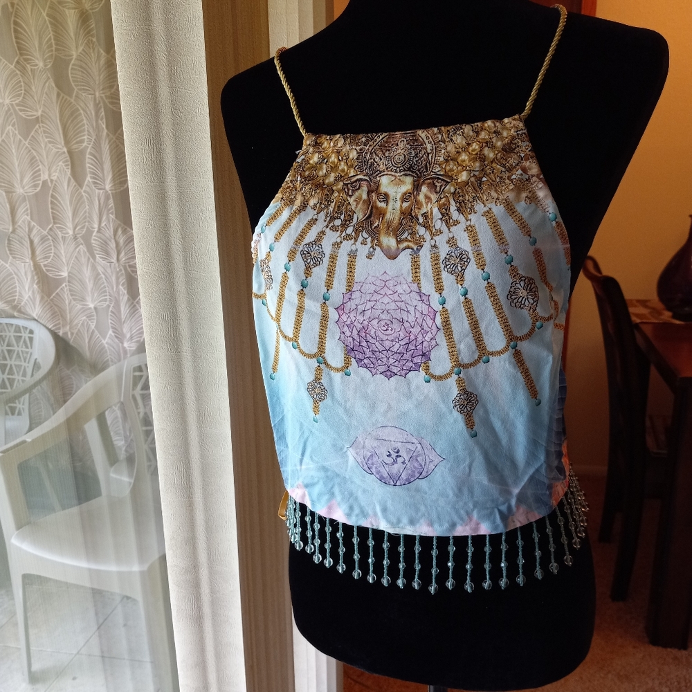 Dolls Kill x 24HRS Mind of the Mantra Sahasrara Halter Crop Top - Picture 4 of 12